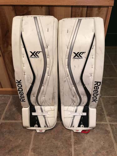 White Used 34" Reebok Premier XLT  Goalie Leg Pads