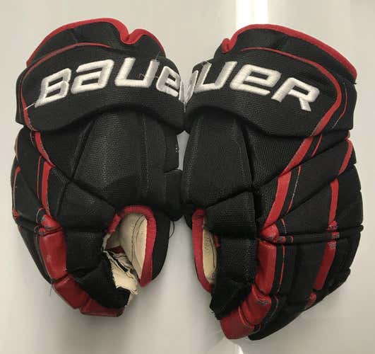 Bauer Vapor 1x Lite Pro Stock Custom Hockey Gloves 14" NU Huskies #14 Used (6017)