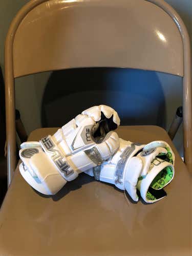 White Used Player Maverik M4 12" Lacrosse Gloves
