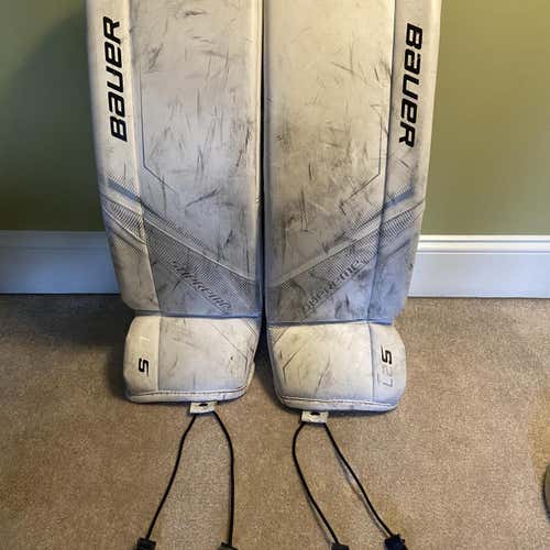 White Used 30" Bauer S27 Goalie Leg Pads - Including Bag