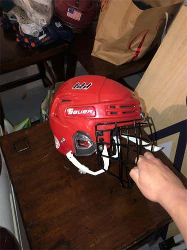 Red Used Large Bauer Box Lacrosse Helmet