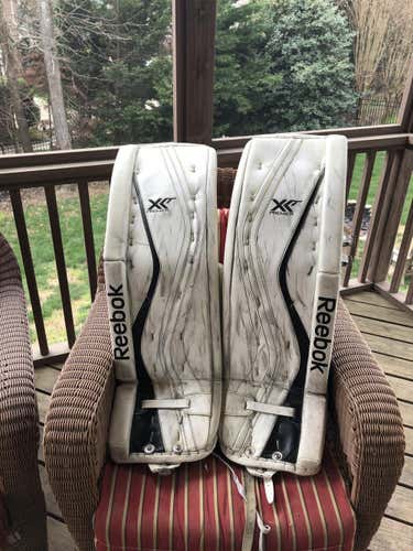 White Senior Used 33" Reebok Premier XLT Goalie Leg Pads Pro Stock