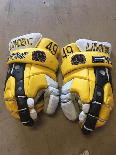Yellow Used Player STX 13" Lacrosse Gloves