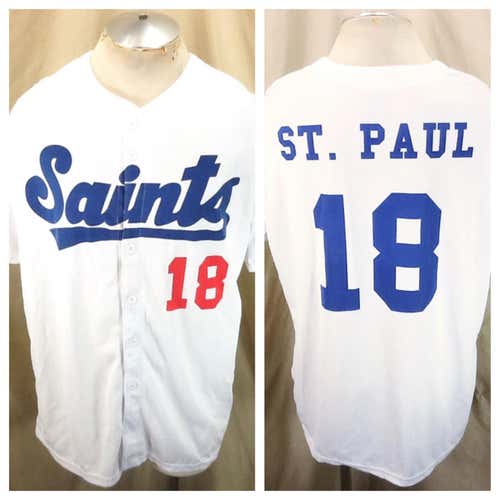 St. Paul Saints Baseball #18 (XL) Button Up Light Weight Polyester Graphic White Jersey