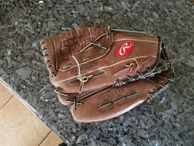 Brown Used Rawlings Left Handed Infield RENEGADE RS115 Baseball Glove 11.5"