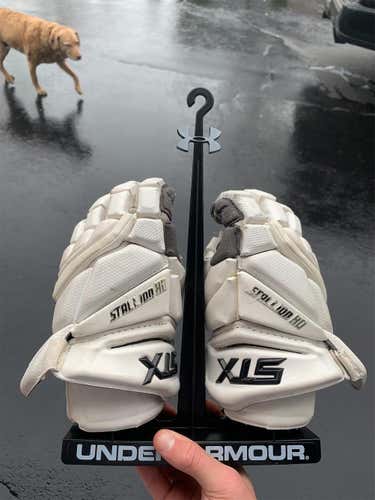 White Used Player STX Stallion HD  Lacrosse Gloves