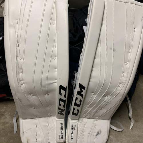 White Used 34" CCM Premier R1.9  Goalie Leg Pads