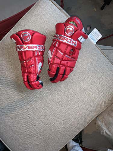 Red Once Used Player Maverik M3 Lacrosse Gloves 13"