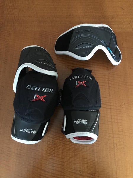 Used Junior Large Bauer Vapor 1X Elbow Pads, Right Elbow Pad Is Broken But Fixable
