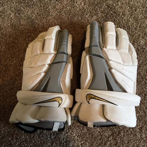 White Used Player Nike Vapor 13" Lacrosse Gloves