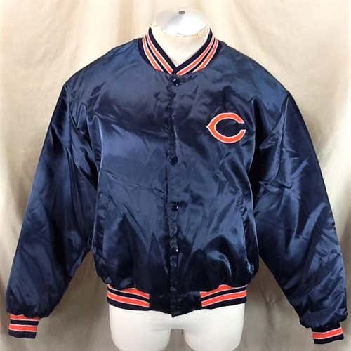 Vintage 80's Swingster Chicago Bears Football Club (XL) Retro NFL Snap Up Satin Jacket