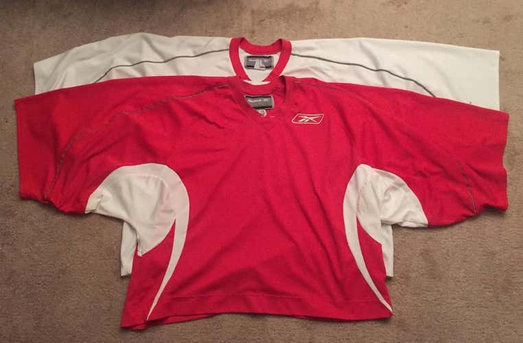 Set of 2 Authentic Reebok RBK Platinum Senior Goalie Cut Practice Jerseys White & Red (XXXL)