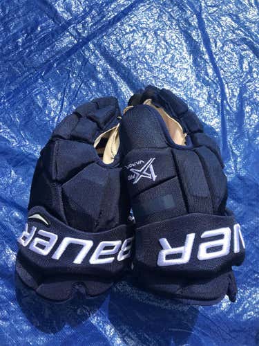 Blue Used Bauer Vapor 1X Pro 14" Pro Stock Gloves Colorado Avalanche Game Used