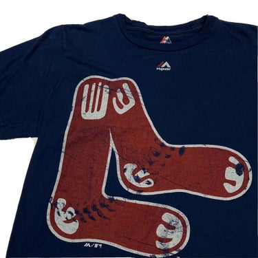 Majestic Womens Boston Red Sox Notched Burn Out T-Shirt Small Navy Blue 