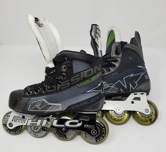 Mission Inhaler AC7 Hockey Inline Roller Hockey Skates - Black/Grey/Green - Junior Size 1 - NEW!