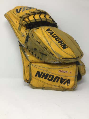 Vaughn T5500 Ice Hockey Catching Glove - Yellow/Black - Senior Size Left Hand - Used - Fair