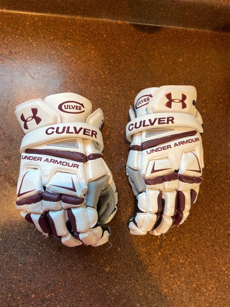 White Used Player Under Armour Engage 13" Lacrosse Gloves
