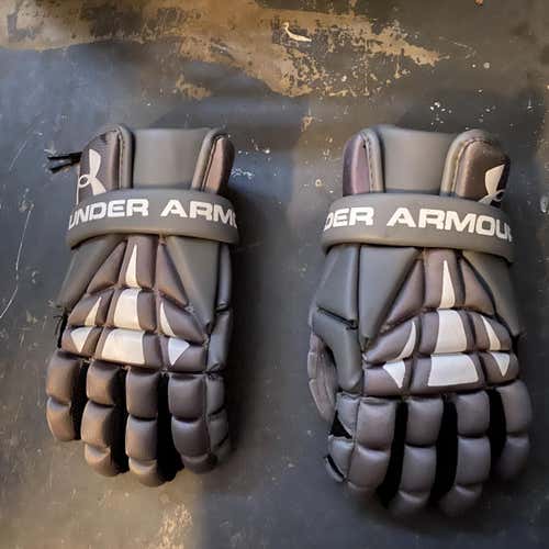 Gray Used Player Under Armour 10" Lacrosse Gloves