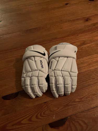 White Used Player Nike Vapor 13" Lacrosse Gloves