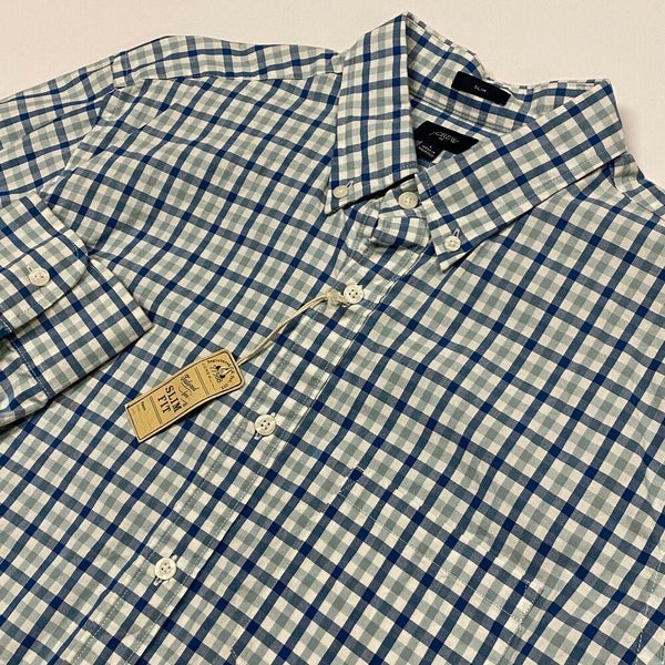 J Crew Button Down Shirt Large Slim Blue Plaid NEW Tags