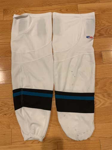 White-Black & Teal Hockey Socks
