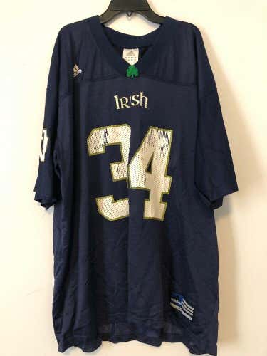 Adidas Notre Dame Fighting Irish #34 Jersey Men’s 2XL Navy Football NCAA