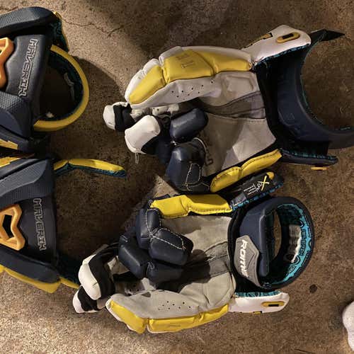 Used Player Maverik Rome 13" Lacrosse Gloves BUNDLE (Blue & White)