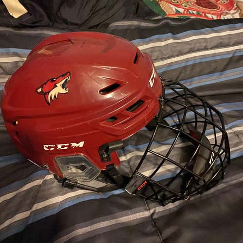 Red Used Medium CCM Tacks Helmet And Cage Combo