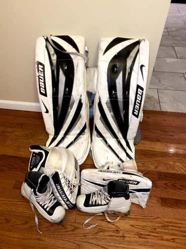 White Used Senior 34" Bauer Regular Supreme One55 Goalie Full Set