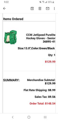 FINAL PRICE DROP *Failed Dye Job* CCM JetSpeed PureLite Gloves 13"