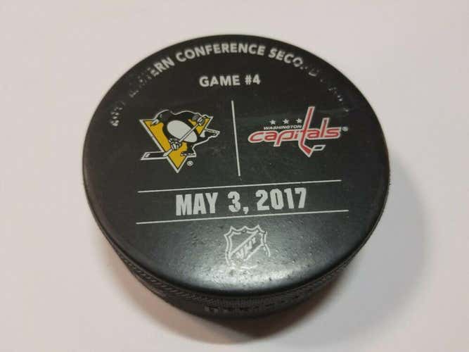 PITTSBURGH PENGUINS 5-3-17 Game 4 Capitals CUP Playoffs Warmup Used Hockey Puck