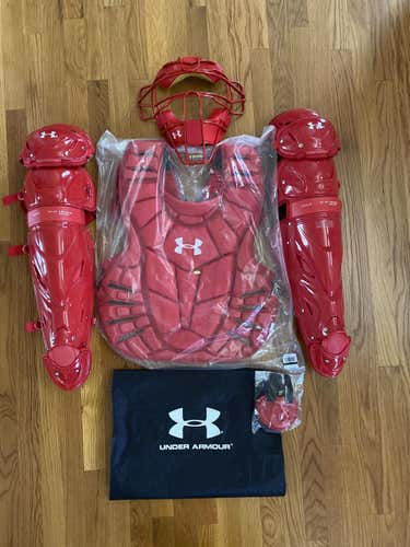 New Under Armour Pro Issue Catcher's Set (Limited Edition All Red)