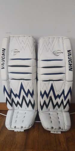 White Used Senior 35" Vaughn Velocity V3 Goalie Leg Pads Pro Stock
