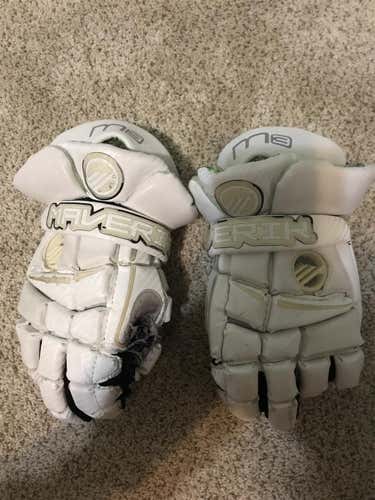 White Used Player Maverik M3 12" Lacrosse Gloves