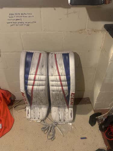 White Used 36" CCM Extreme Flex II Pro Stock Goalie Leg Pads