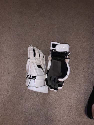 White Used Player STX Cell III 12" Lacrosse Gloves