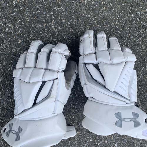 White Used Player Under Armour 13" Lacrosse Gloves