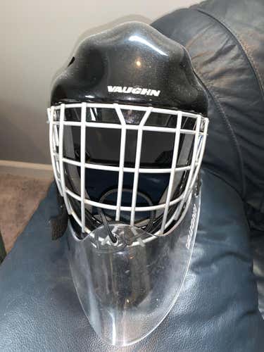 Black Senior Used Vaughn Goalie Mask w/ Dangler