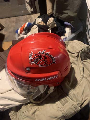 Red Used Small Bauer 4500 Pro Stock Helmet