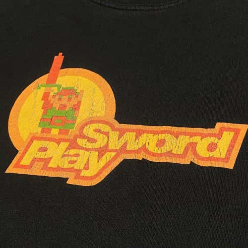 Link Sword Play Legend of Zelda T Shirt Mens Adult L Video Games Black Retro