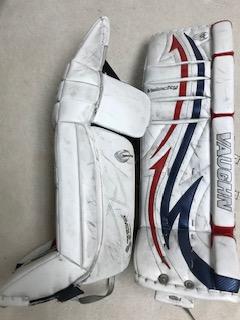 White Used Intermediate 34" Vaughn Velocity V4 Goalie Leg Pads