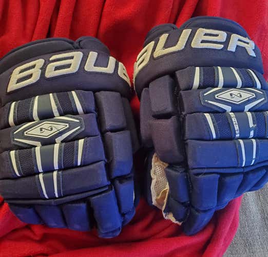 Westfield state Navy blue Used Bauer Gloves 14" Pro Stock