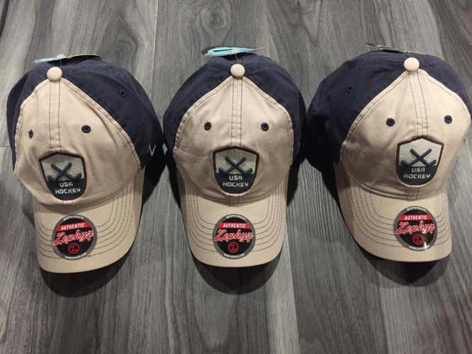 NEW - USA Hockey Hats, all 3! New With Tag. Ice Hockey, Roller Hockey, Red, Cream, Blue hats
