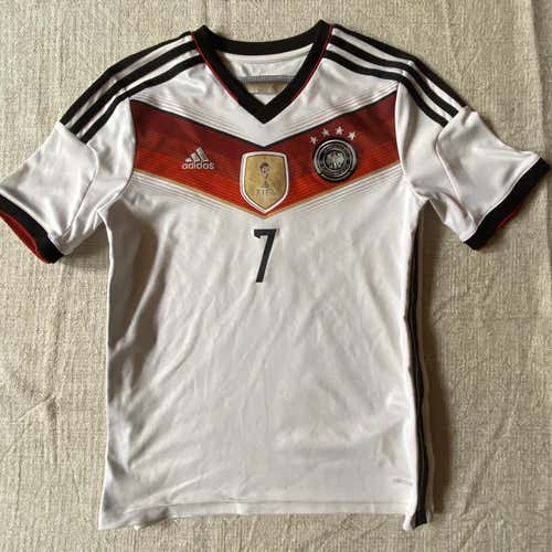 White Germany 2014 World Cup Champions Used Youth Large Adidas Jersey