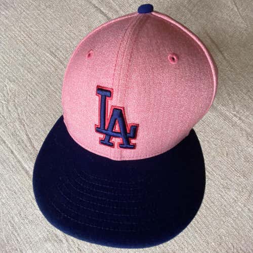 Pink LA Dodgers Flat Brim Adult Men's 7 1/4 New Era Hat