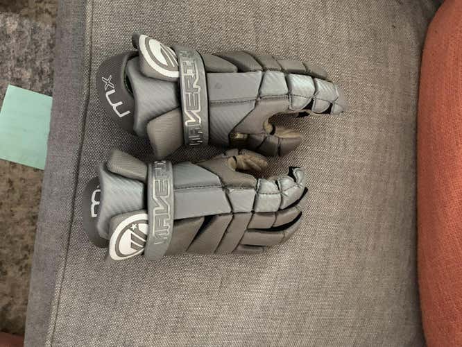 Gray Used Maverik MX Lacrosse Gloves 10"