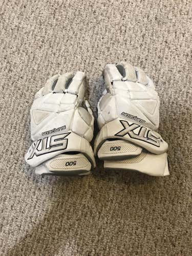 White Used Player STX Surgeon 500 13" Lacrosse Gloves