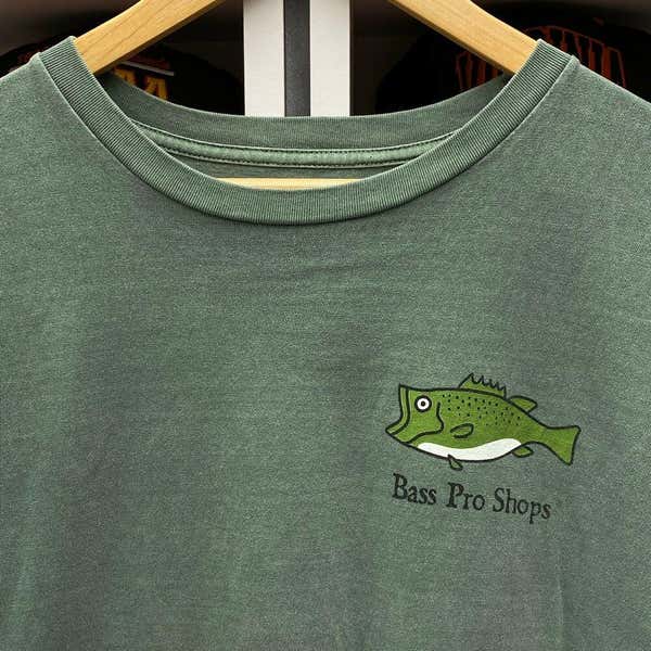 Vintage Bass Pro Shop Fishing T Shirt Adult L XL Green Funny