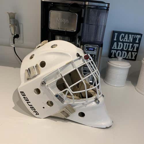 White Used Bauer 960  Goalie Mask