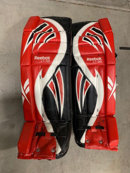 Red Used Senior 36" Reebok Larceny Goalie Leg Pads